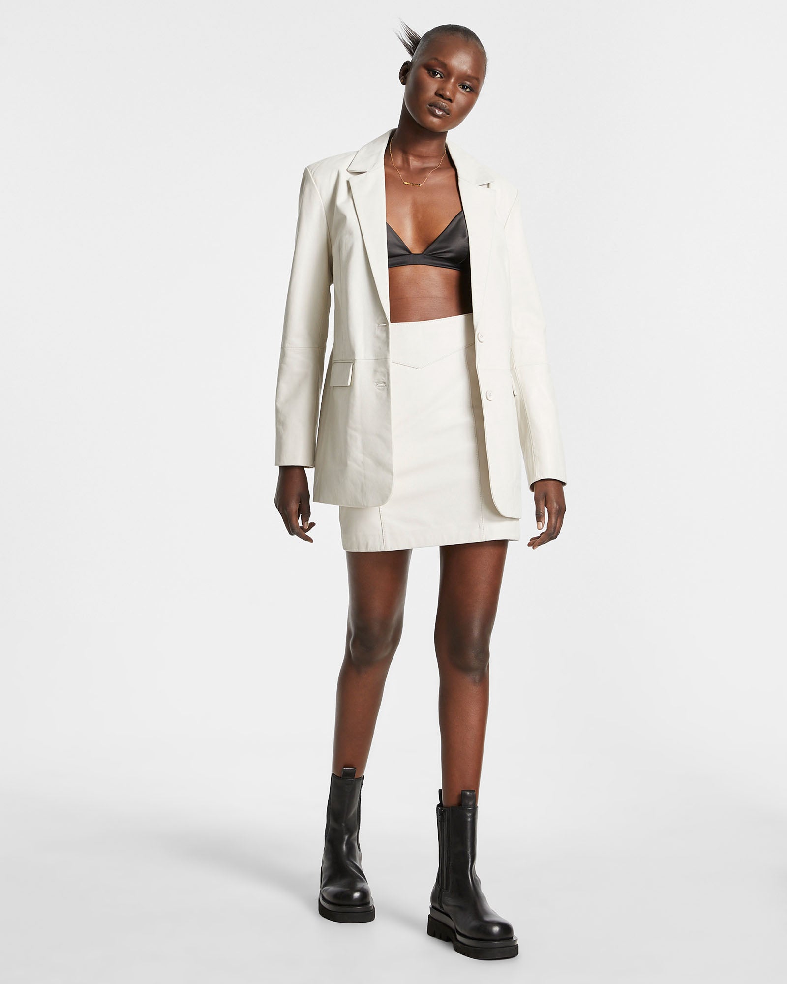 VIVIAN LEATHER SKIRT OFF WHITE - Image 2